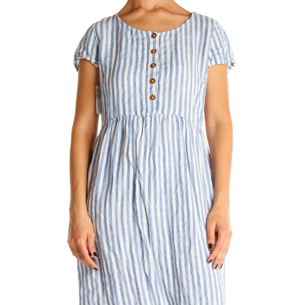 Pyne and Smith No.11 Dress in Blue and White Stripe Linen
